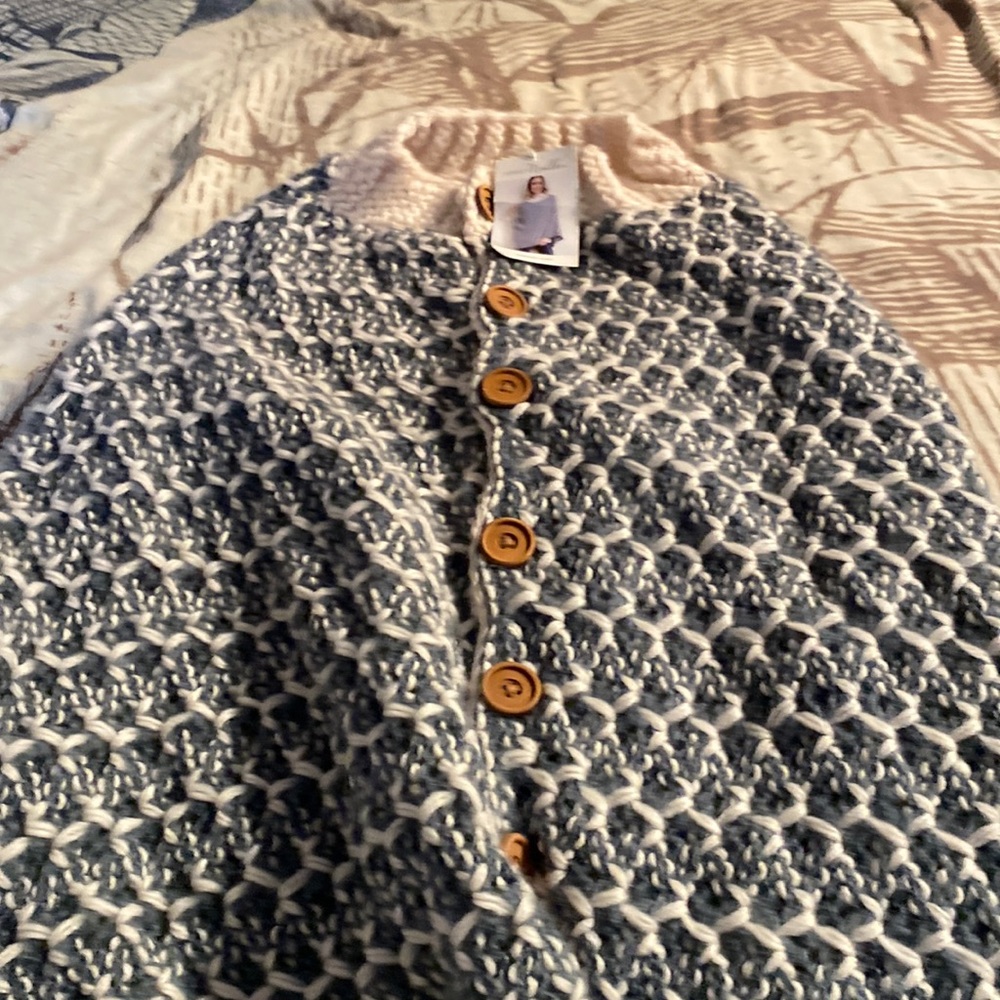 Gray and white cape sweater poncho very chic